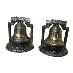 Vintage 1974 S.C.C. Brass Liberty Bell Bookends 6" Heavy Felt Bottom Bookend USA